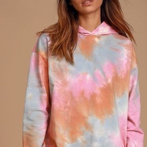 Lulu’s Chill Factor Orange Multi Tie-Dye Pullover Hoodie Sz S